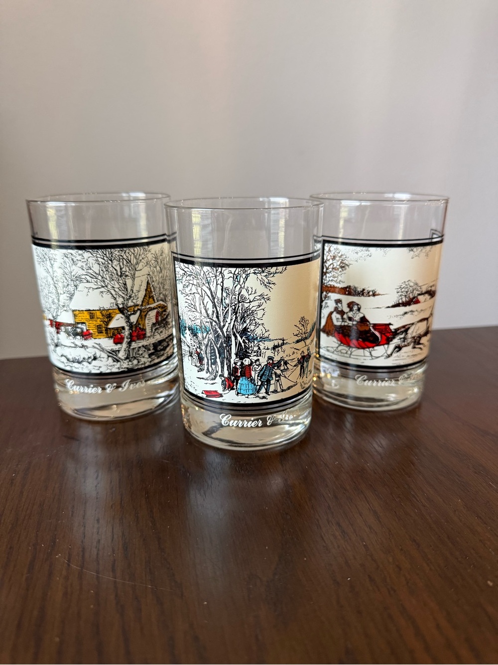 3 Currier and Ives Arby’s Winter Christmas Tumblers American Farm in Winter 1978